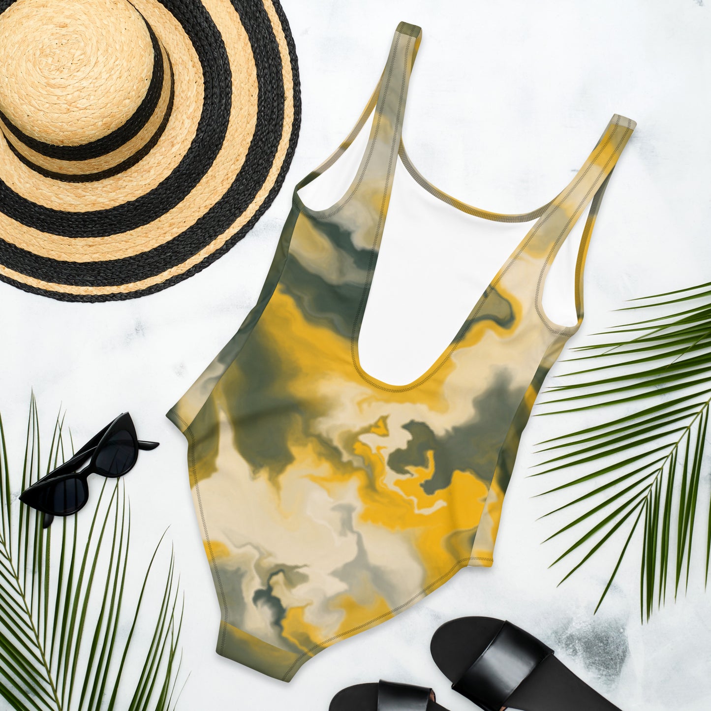 yellow marble - One-Piece Swimsuit