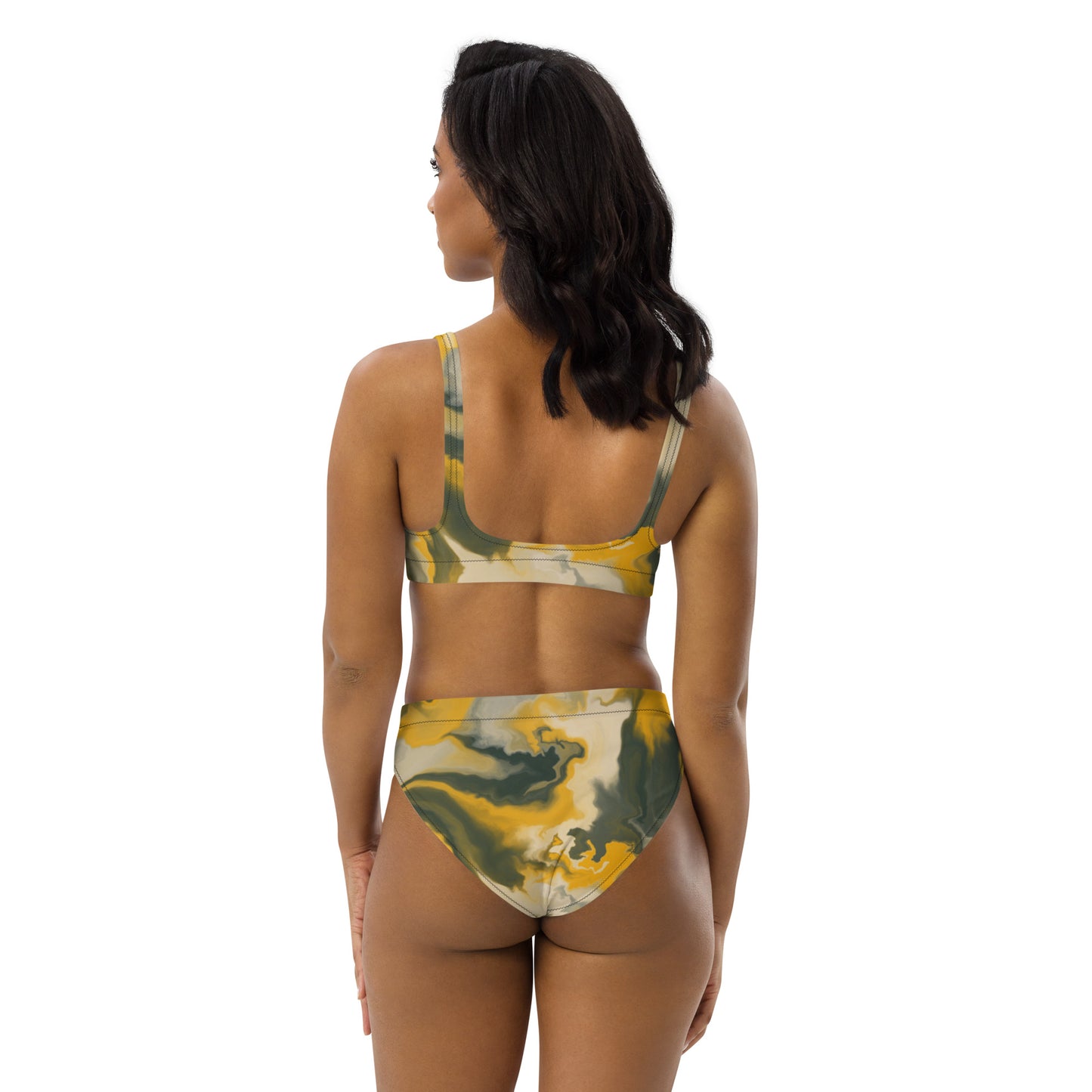 high-waisted minimal yellow marble bikini