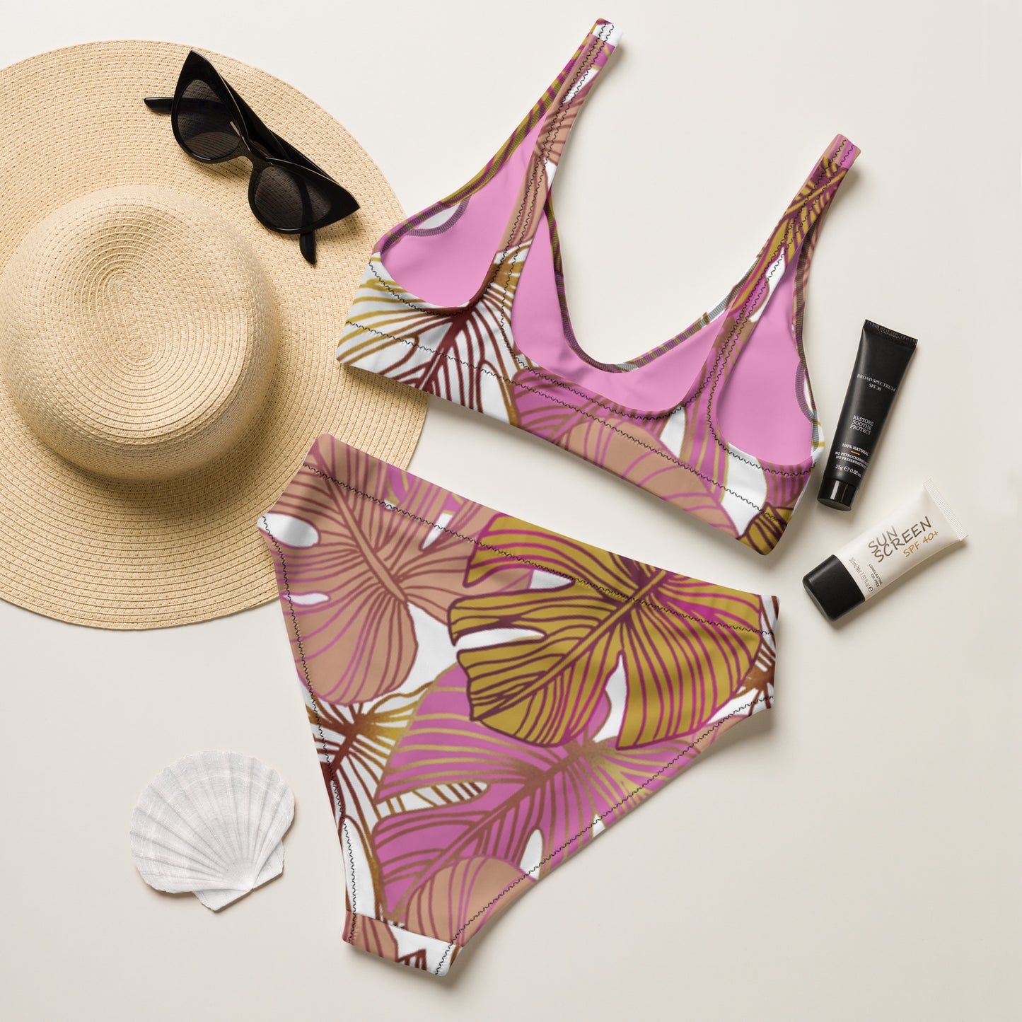 high-waisted pink tropics bikini