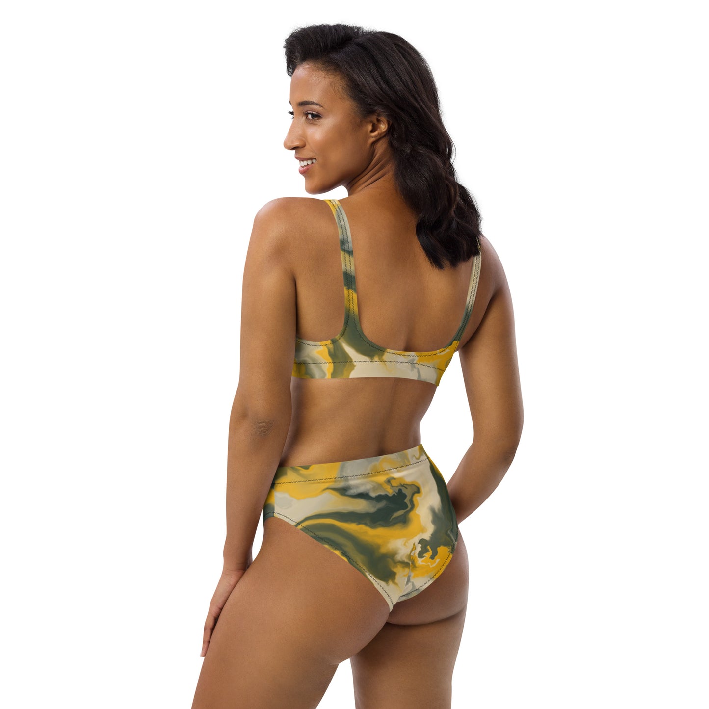 high-waisted minimal yellow marble bikini