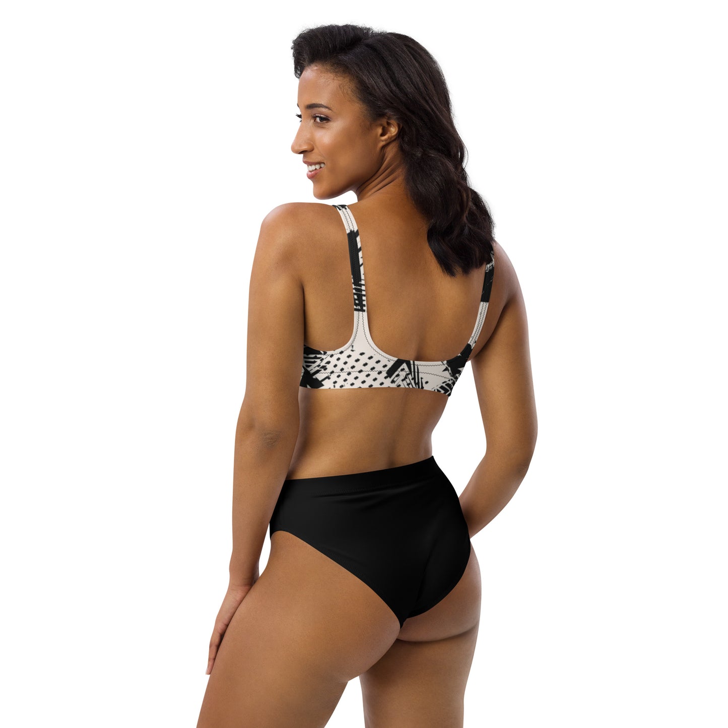 high-waisted black & white bikini