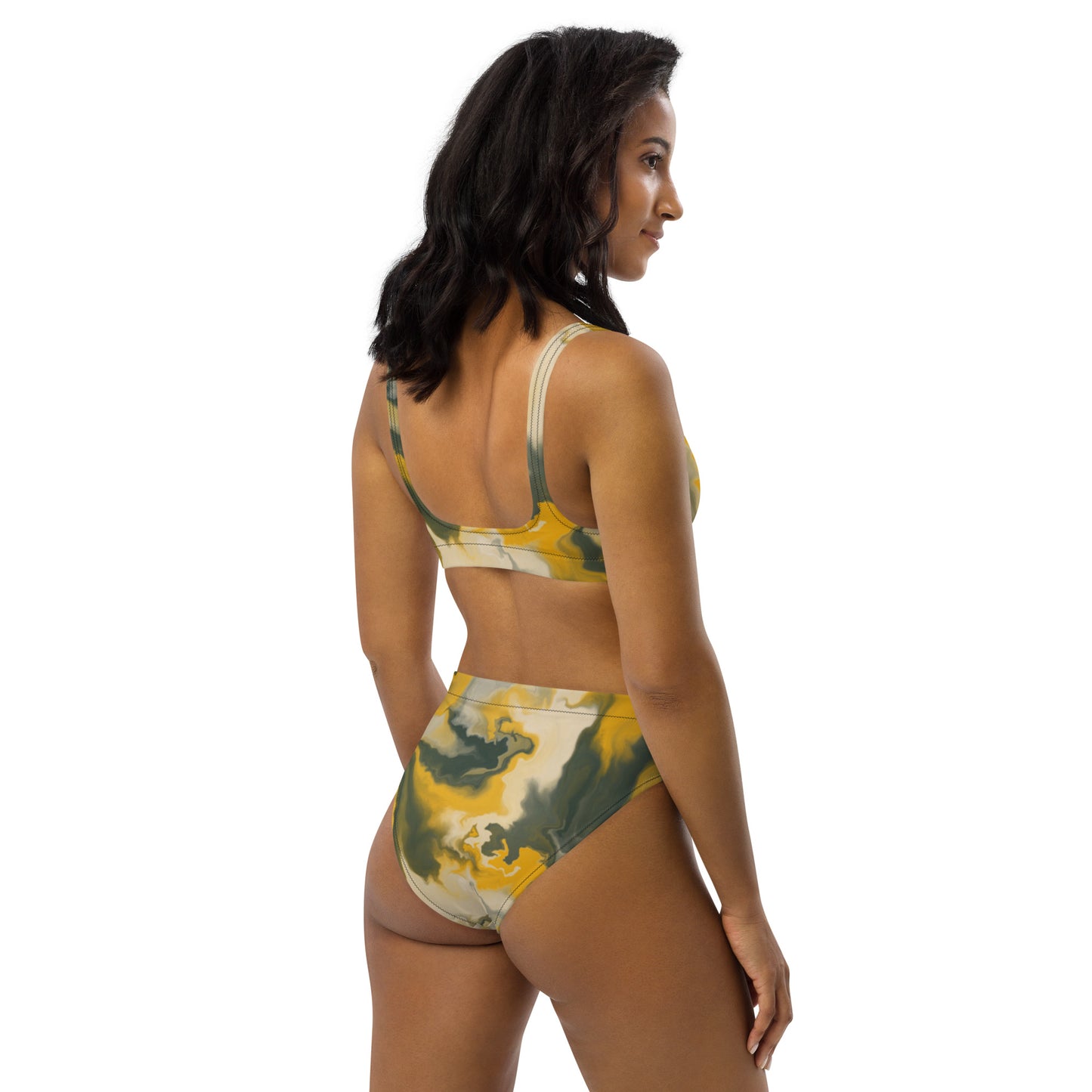 high-waisted minimal yellow marble bikini
