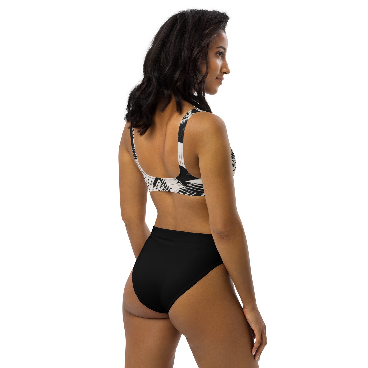 high-waisted black & white bikini