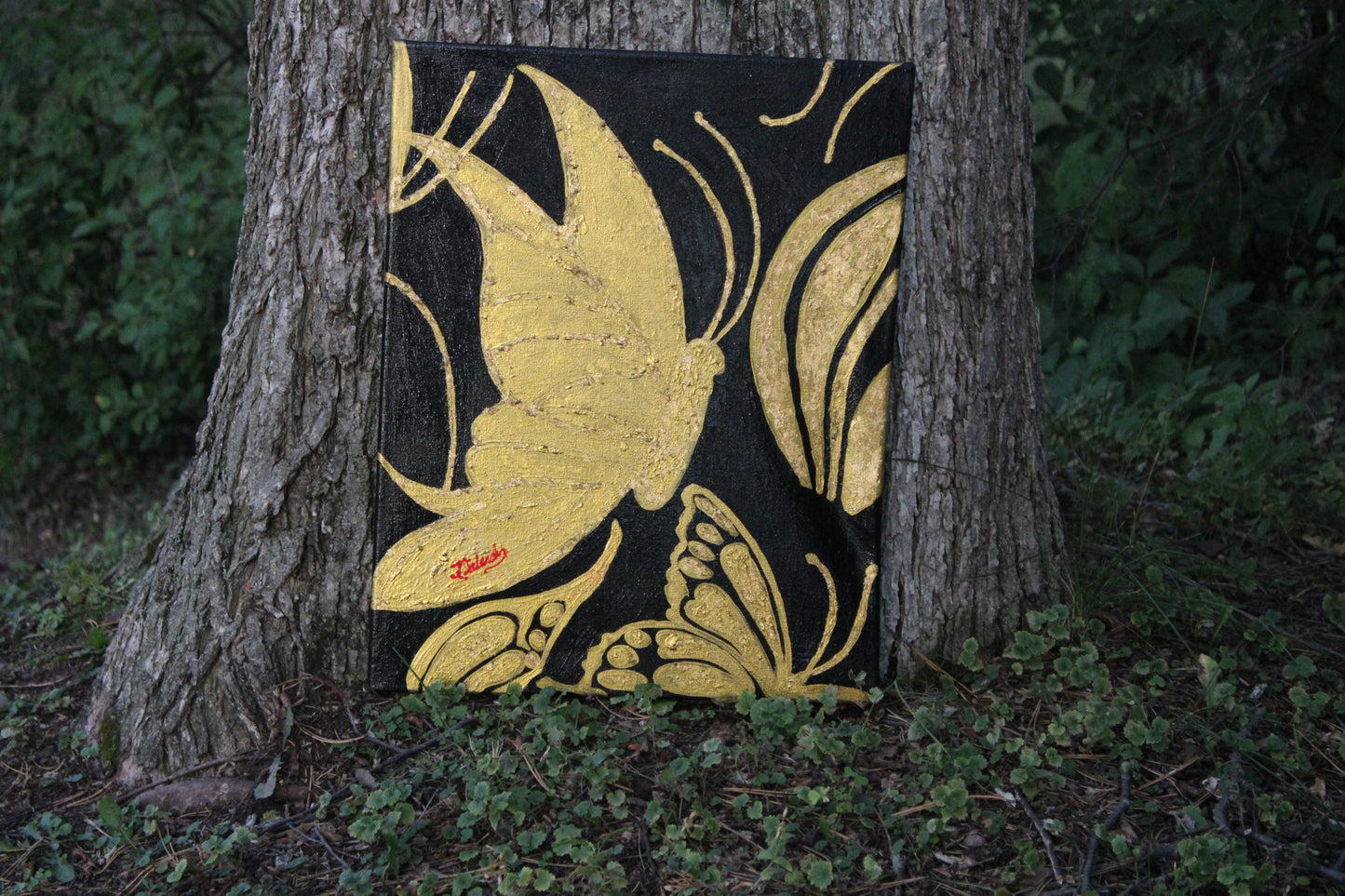 "Aurelian Elegance: Gilded Wings Unveiled" - Original