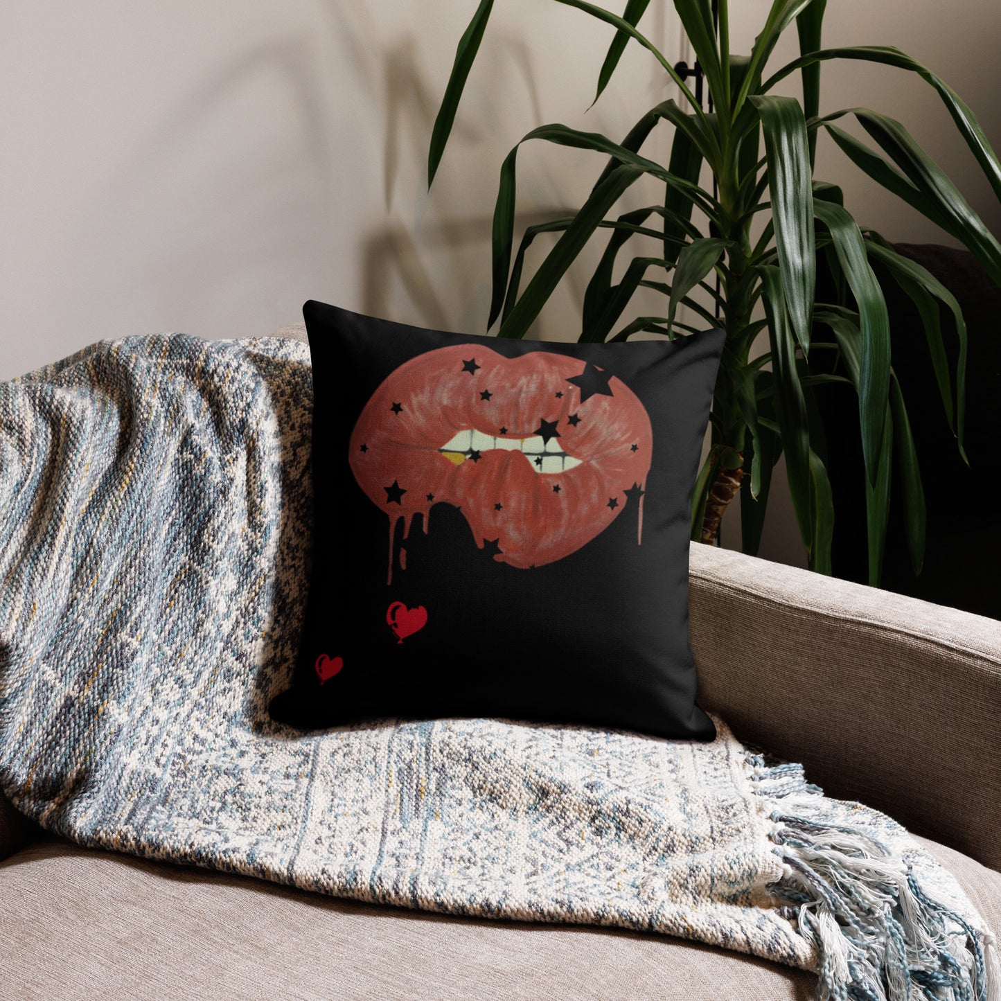 Red bit lip with gold tooth Premium Pillow