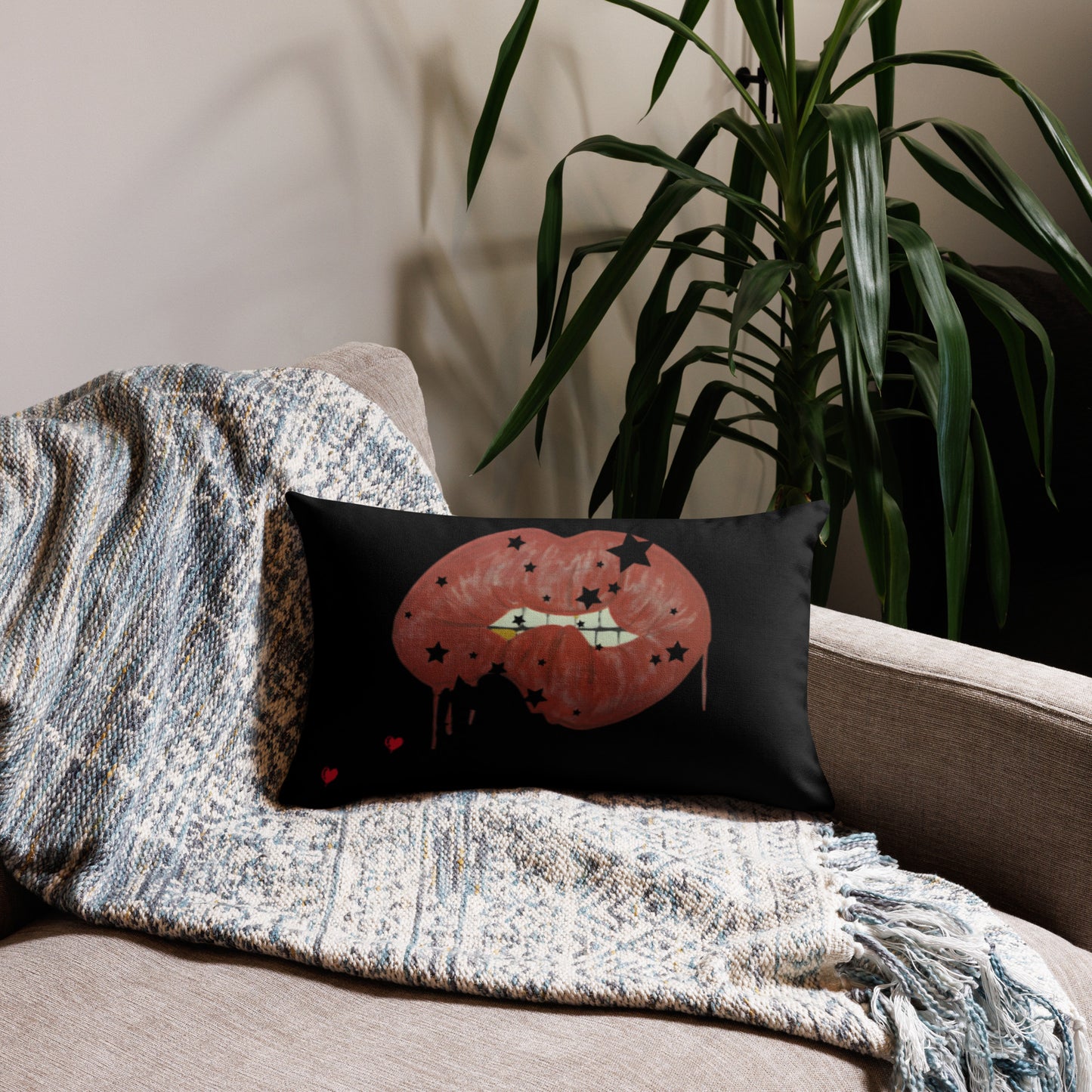 Red bit lip with gold tooth Premium Pillow